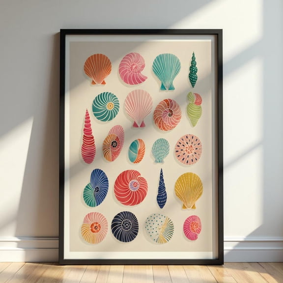 Colorful Seashell Wall Art Print Coastal Shell Poster Beach House Decor Nautilus Shell Illustration Print Artwork