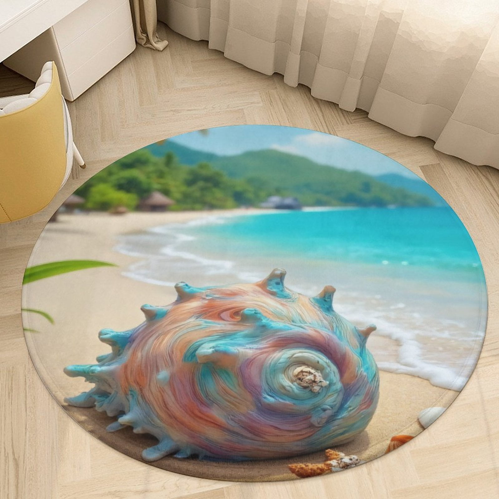 Colorful Seashell on Beach Round Area Rugs for Bedroom Living Room, 6FT ...