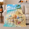 thumbnail image 1 of Colorful Seashells And Sandcastle On Tropical Shore, Soft Flannel Blanket with Detailed Tropical Illustration Print, Housewarming Gift and Home Decor for Bedroom and Living Room, 1 of 7