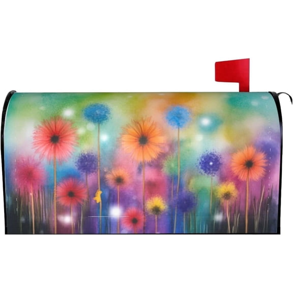 Colorful Seasonal Floral Mailbox Cover Magnetic Abstract Spring Summer Flowers Waterproof Mailbox Wraps Post Letter Box Decor 25.5x21 in