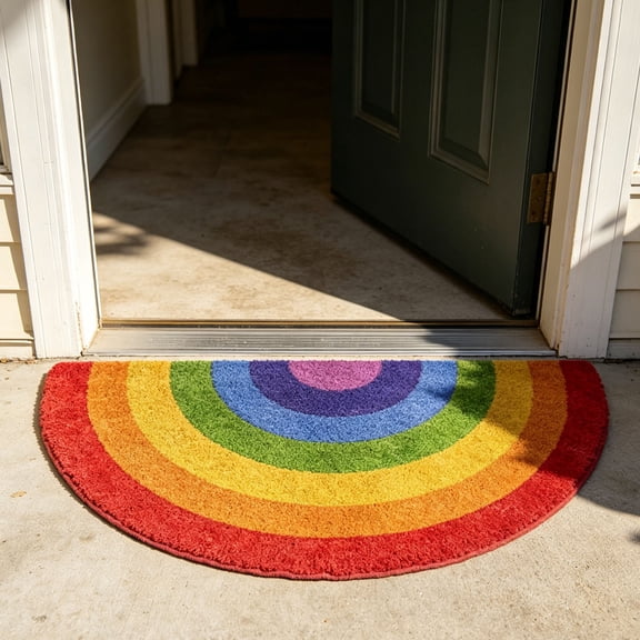 Colorful Semicircle Doormat, Natural Coir Backing Low Profile Dirt Scraping Design, Entryway Rug, Floor Mat for Front Door Patio Porch Indoor Outdoor Daily Use