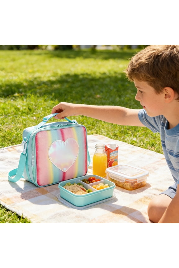 Colorful Sequin Heart Lunch Bag With Aluminum Film Insulation, Waterproof Oxford Fabric, Large Capacity Crossbody Or Handheld Tote For Meals And Picnics, Easy Clean, Multi-Color, 25×10×22 Cm