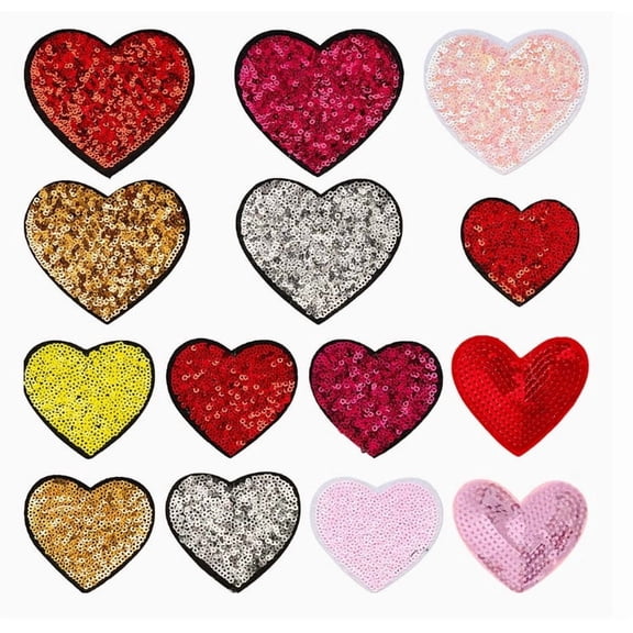 Colorful Sequin Love Heart-Shaped Embroidered Patches for Clothes, Shoes, and Bags - Peach Heart Series