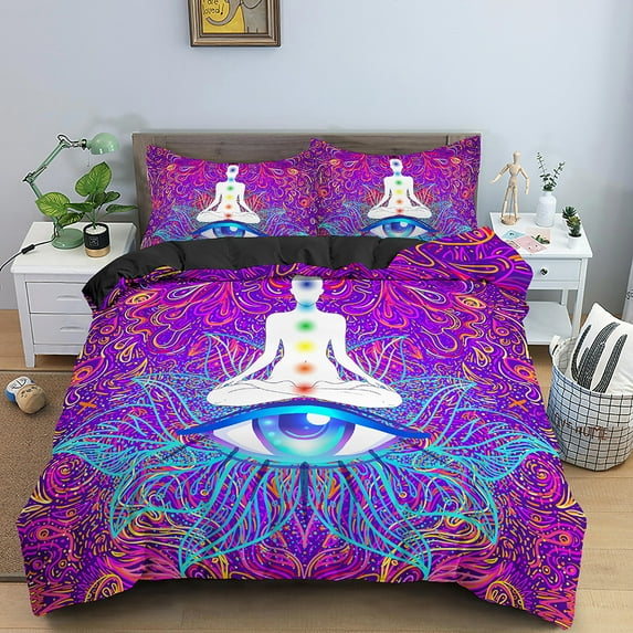 Colorful Seven Chakras Buddha Duvet Cover Indian Buddhism Theme for Women Men Teens for Bedroom rations King