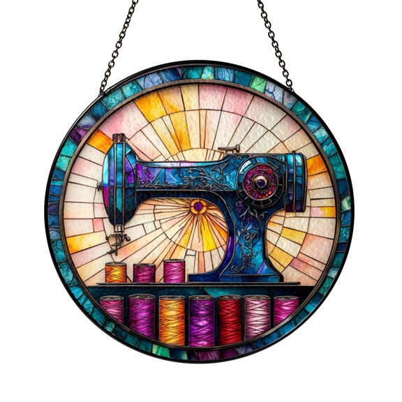 Colorful Sewing Machine Stained Glass Suncatcher – Quilter Sewing Room Window Hanging