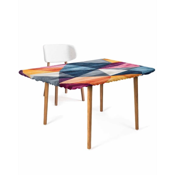 Colorful Shabby Rhombus Rectangle Tablecloth, Waterproof Elastic Fitted Table Covers for 5 Foot Tables, 30x60inch Decorative Tablecloths for Picnic, Camping, Indoor, Outdoor, Vintage Abstract Art