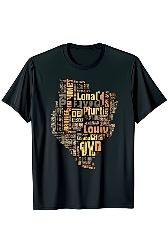 Colorful Shaped Word Cloud Graphic on Black T-Shirt Unique Design