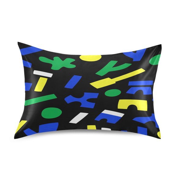 Colorful Shapes on Black Queen Size Satin Pillowcase 20''x30'' Double-Sided Print Soft Wrinkle Resistant