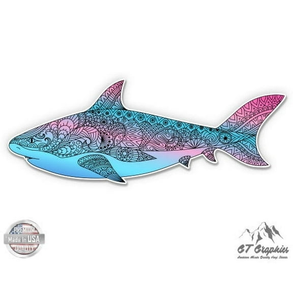 Colorful Shark Blue - 3" Vinyl Sticker - For Car Laptop I-Pad Phone Helmet Hard Hat - Waterproof Decal