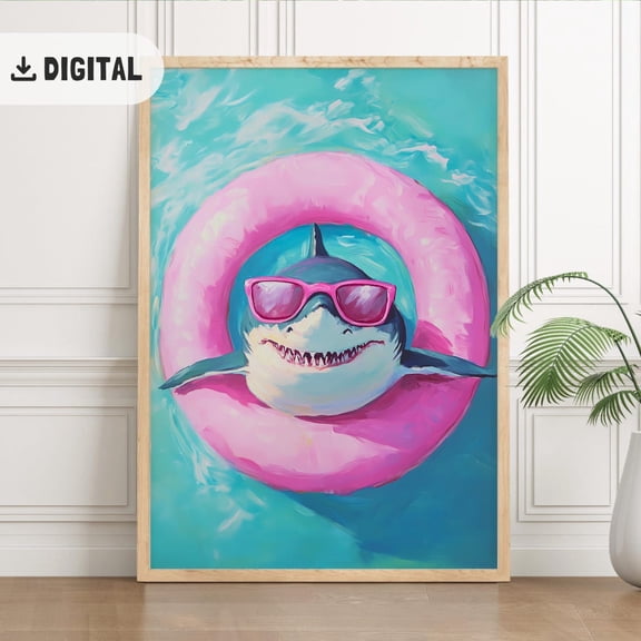 Colorful Shark Poster, Trendy Summer, Positive Vibes Art Beach Pool Party Decoration Coastal Poster Wall Art Summer Poster, Unframed Poster Size 8x12