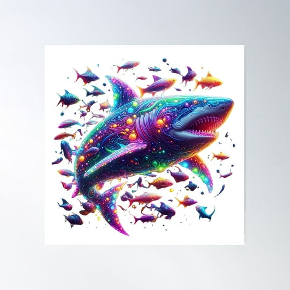 Colorful Shark Poster Wall Art, Modern Wall Decor For Living Room Bedroom, 16X16 UNFRAMED