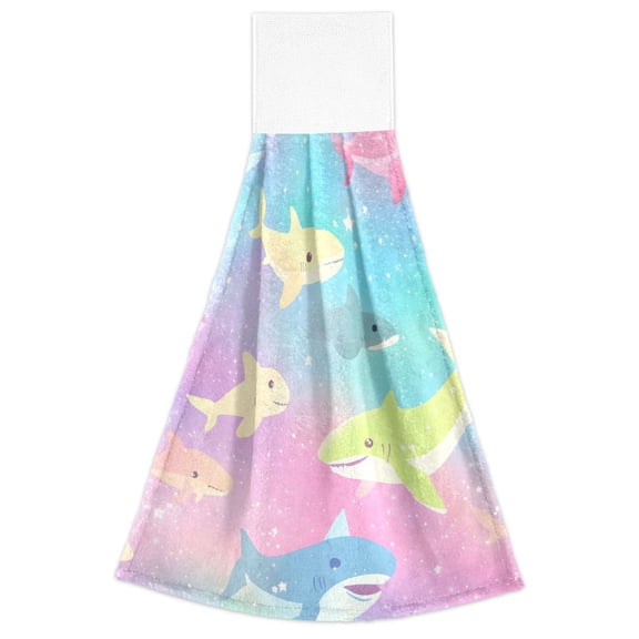 Colorful Sharks Hand Towels 2 Pack Quick Dry Velvet Soft with Velcro Kitchen Bath 14x18in