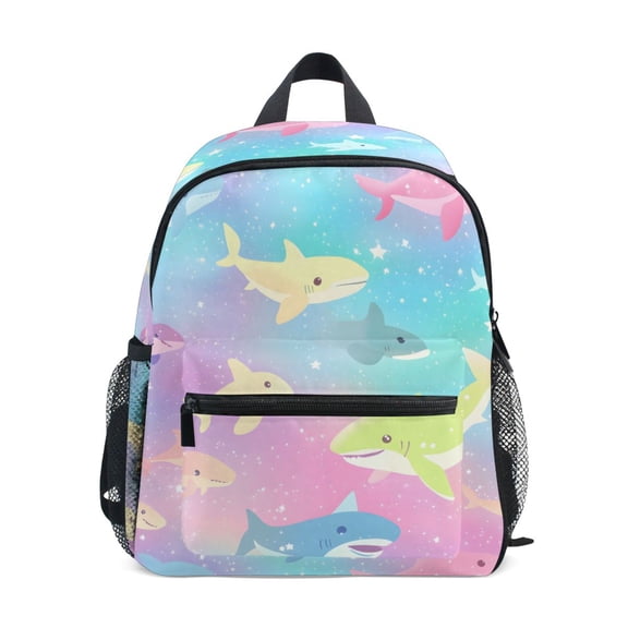 Colorful Sharks Mini Backpack Cute Small Backpack with Chest Strap and Whistle Ages 3-8