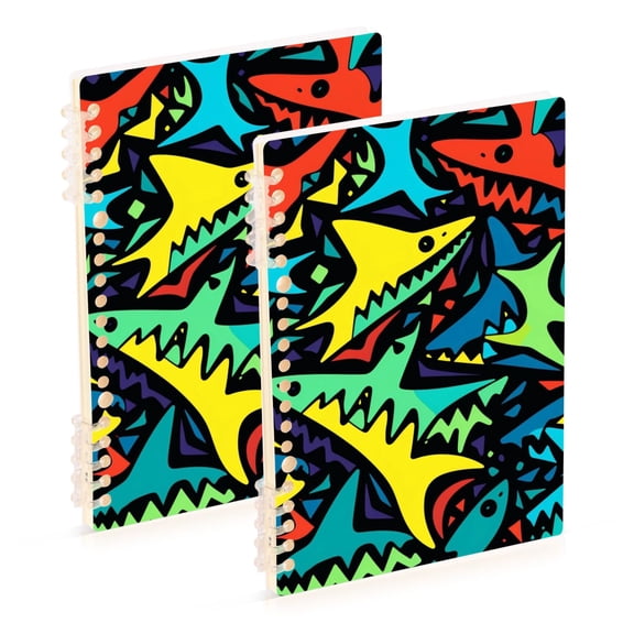 Colorful Sharks Ring Binder Notebook Journey Note Diary College Ruled Spiral Notebook Study Loose Leaf Paper A5 60 Pages