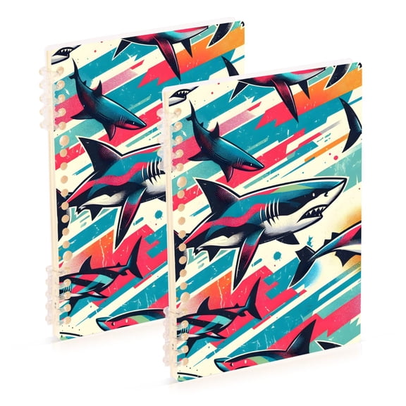Colorful Sharks Ring Binder Notebook Journey Note Diary College Ruled Spiral Notebook Study Loose Leaf Paper A5 60 Pages