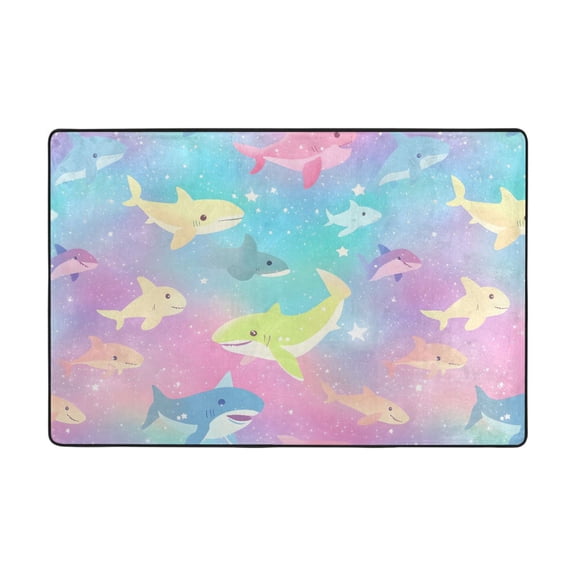 Colorful Sharks Rug 36x24in Memory Foam Absorbent Non Slip Plush for Bathroom Kitchen Entryway