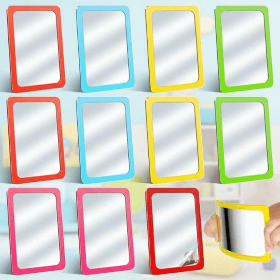 Colorful Shatterproof Small Mirrors for Crafts, 12-Pack 6x4 Inch Double Sided Mirror with Rounded Corners for Kids, Preschool Classroom, Bathroom, or Locker Decor