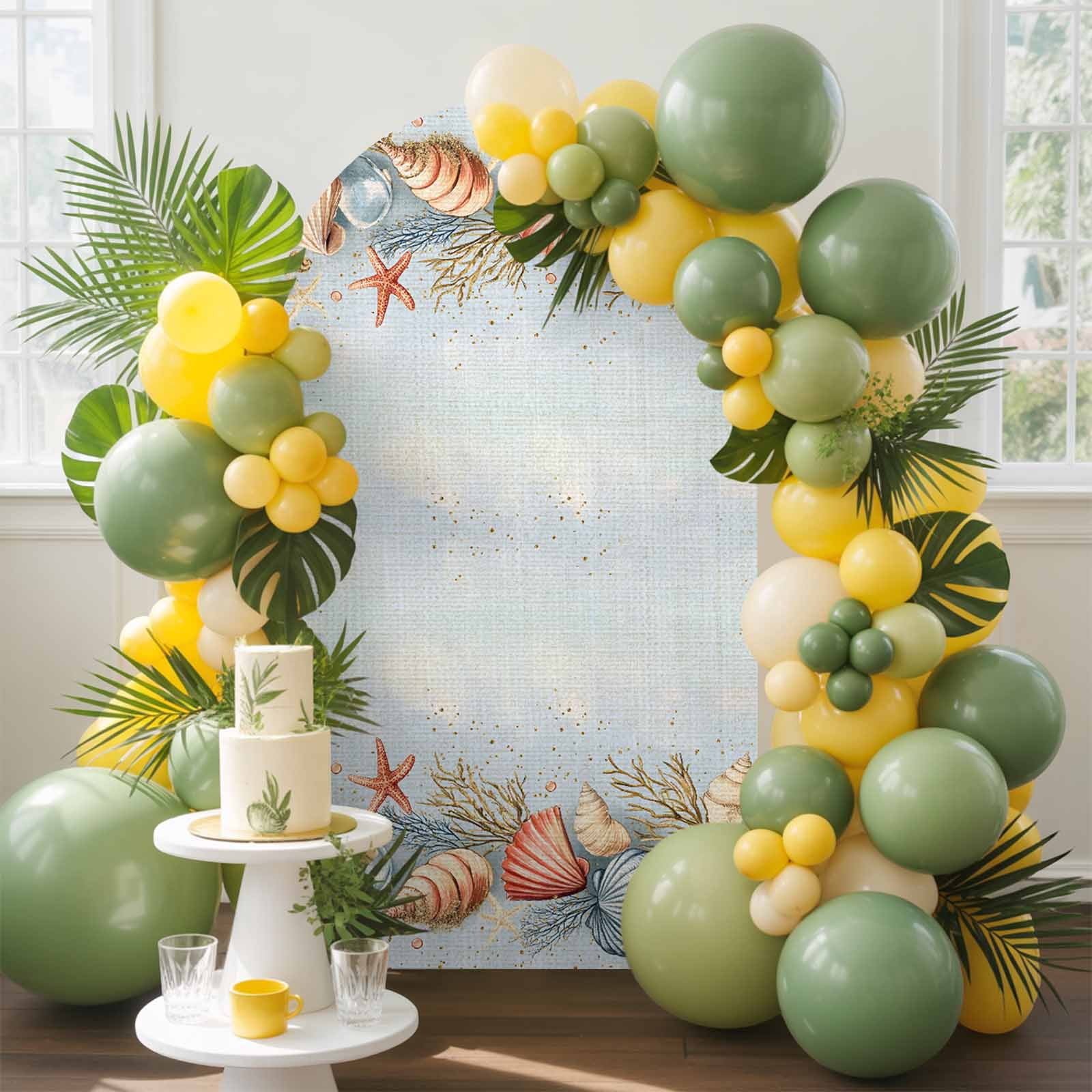 Double Shell Arch Colorful Shell Arch Backdrop Cover, 6FT, Ocean Coral Summer Beach Retro ...