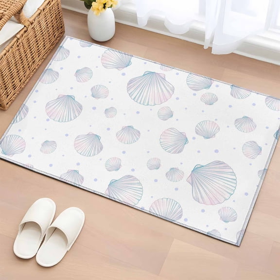 Colorful Shell Coastal Entryway Rug 2'x3' Non Slip Front Door Mats, Nautical Summer Beach Ocean Sea Entrance Rugs Indoor Outdoor Carpet, Washable Floor Mats Small Area Rug for Bedroom Kitchen