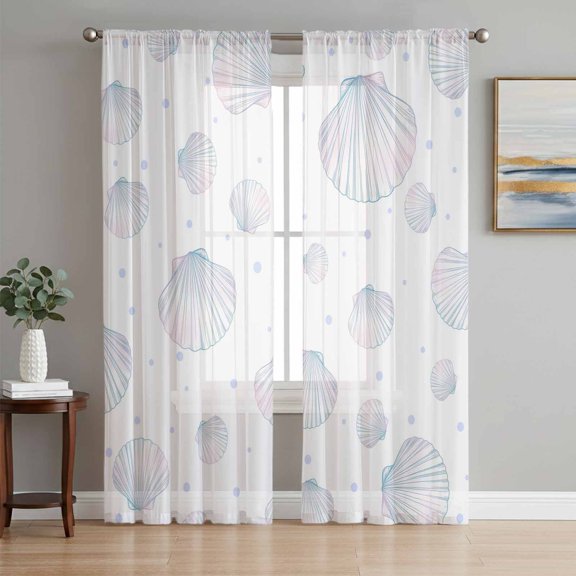 Colorful Shell Coastal Sheer Curtains 108 Inch Length 2 Panels Set for Living Room/Bedroom,Nautical Summer Beach Ocean Sea Semi Curtain Sheers Drapes Rod Pocket Curtains Window Treatment 52''x108''x2