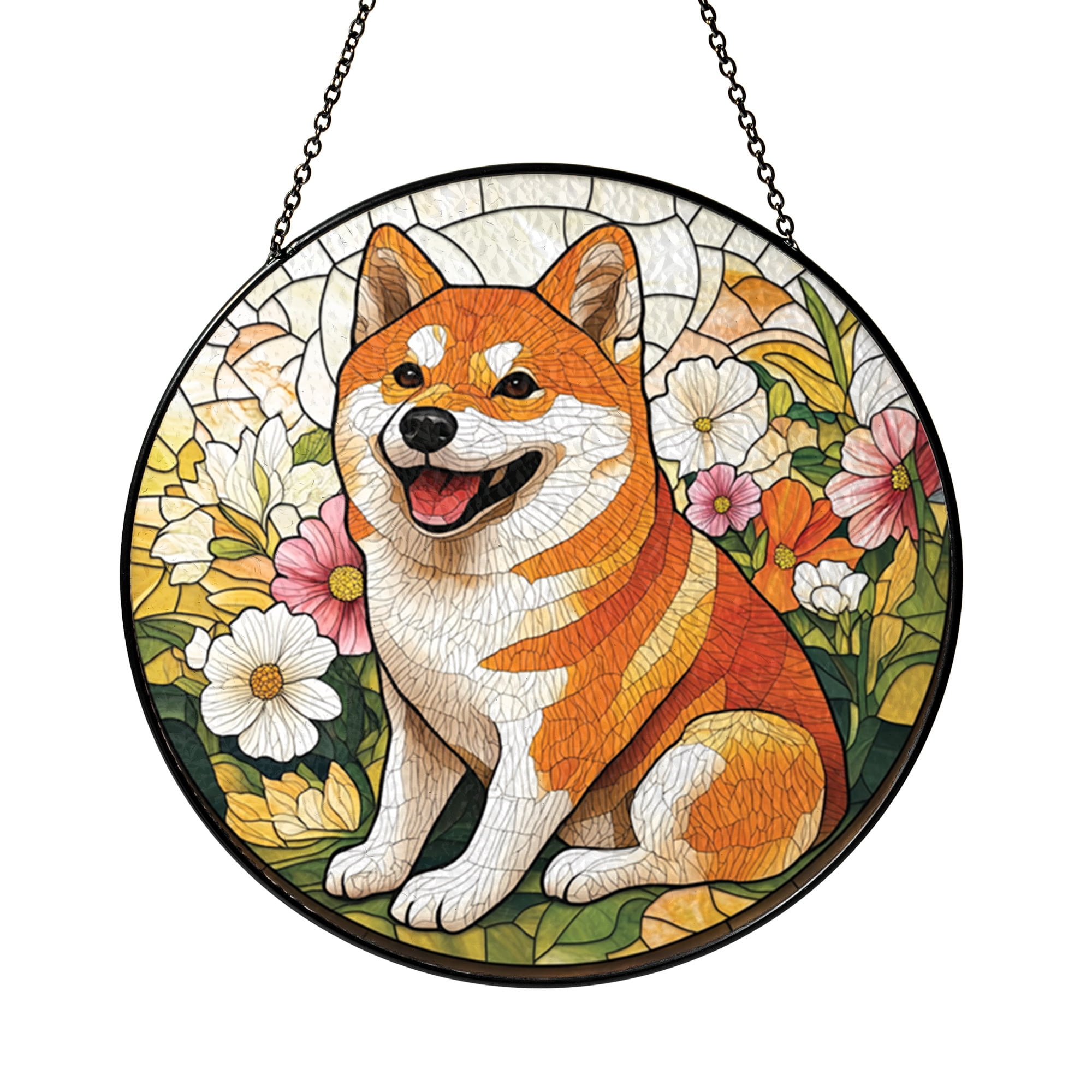 Colorful Shiba Inu Dog Glass Suncatcher, Window Hanging, Ideal Gift for Dog Enthusiasts