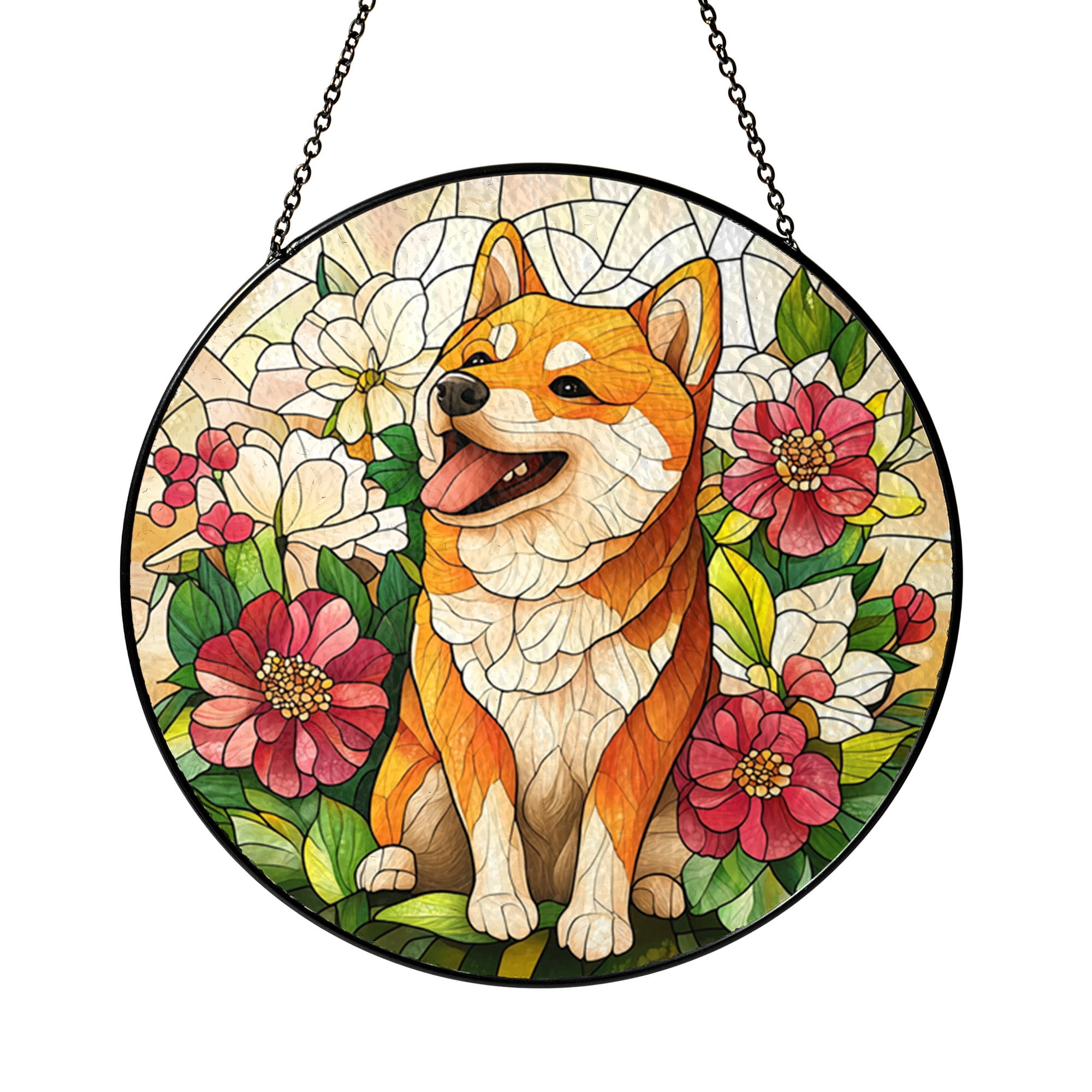Colorful Shiba Inu Dog Stained Glass Suncatcher, Window Hanging Panel, Gift for Dog Enthusiasts
