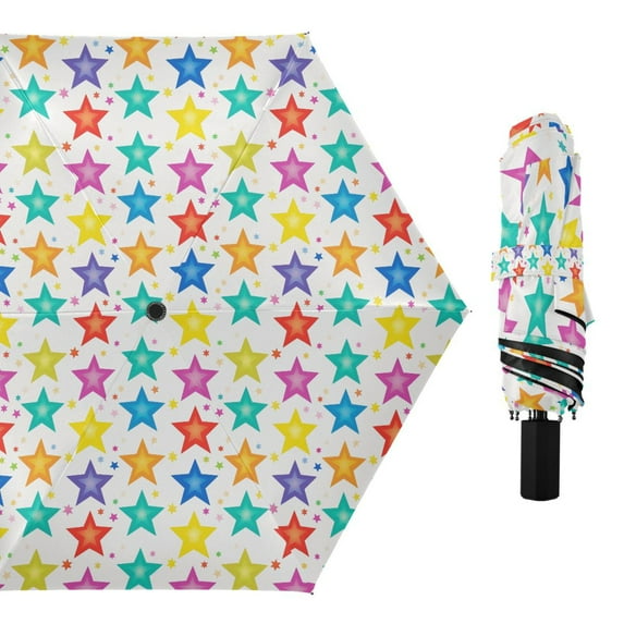 Colorful Shining Stars Compact Sun Umbrella Windproof Travel Umbrellas for Rain Strong Portable UV Protection