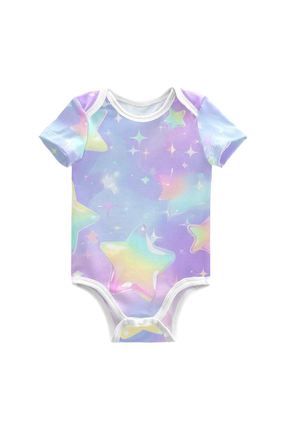 Colorful Shining Stars Pure Cotton Bodysuit Short Sleeve Pajamas One-Piece Romper Unisex 9M