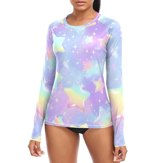 Colorful Shining Stars Women's Rash Guard Shirts UPF 50+ Sun Protection ...