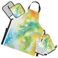 thumbnail image 1 of Colorful Shiny Summer Leaf 5 Pcs Kitchen Set Heat Resistant Oven Mitts and Non-Slip Pot Holders with Adjustable Cooking Apron, 1 of 6