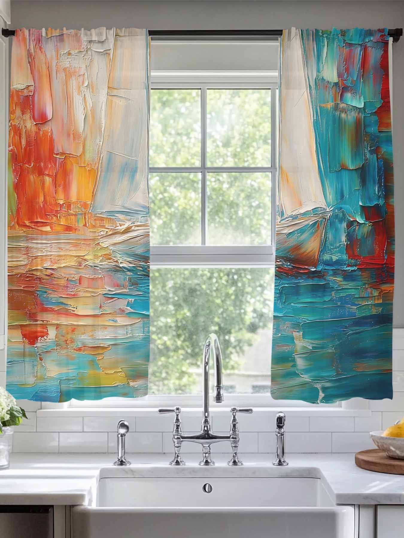 Colorful Ship Sheer Curtains for Living Room Bedroom Modern Abstract ...