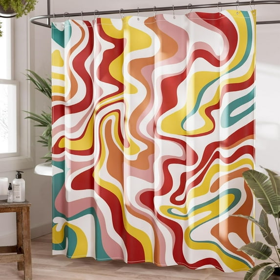 Colorful Shower Curtain, 72x72 Washable Cloth Modern Abstract Shower Curtains for Bathroom Decor, Fabric Cute Shower Curtain Set with 12 Metal Hooks, Rustic Stall RV Camper Shower Curtain