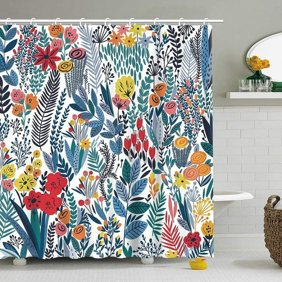 Colorful Shower Curtain Floral Shower Curtain for Bathroom Flower Shower Curtains Pretty Shower Curtain with Hooks Blue Shower Curtain Bright Bohemian Boho Bathroom Decor 72"W x 72"L (Pack of 1)