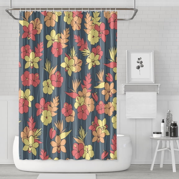 Colorful Shower Curtain Tropical Floral Hawaiian Hibiscus Print 72x72 Inch Waterproof Machine Washable Quick Dry Bathroom Curtain with Grommets
