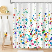 Colorful Shower Curtain, Watercolor Rainbow Abstract Polka Dot Funny Cute Shower Curtains for Kids, Wedding Festival Party Decor Bath Curtains, Waterproof Fabric Polyester with Hooks 72x72 Inch