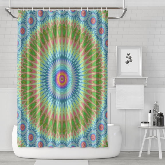Colorful Shower Curtain Waterproof Bathroom Drape 72x72 Inch Psychedelic Trippy Geometric Meditation Spiritual Zen Energy Floral Indian Pattern Machine Washable