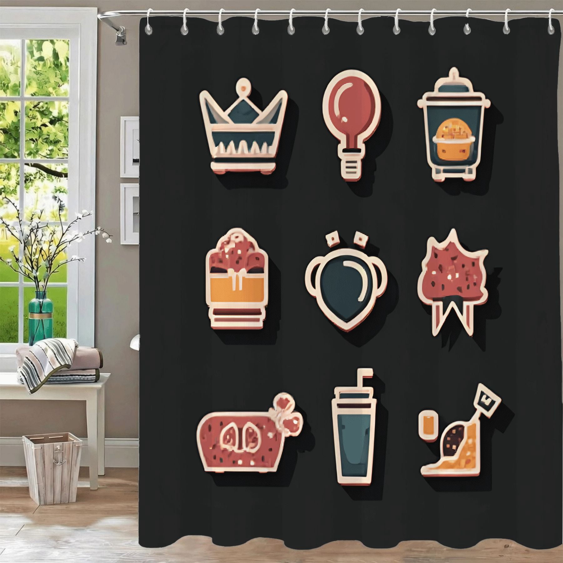 Colorful Shower Curtain - Waterproof Fabric with Grommets & Hooks 70.8 ...