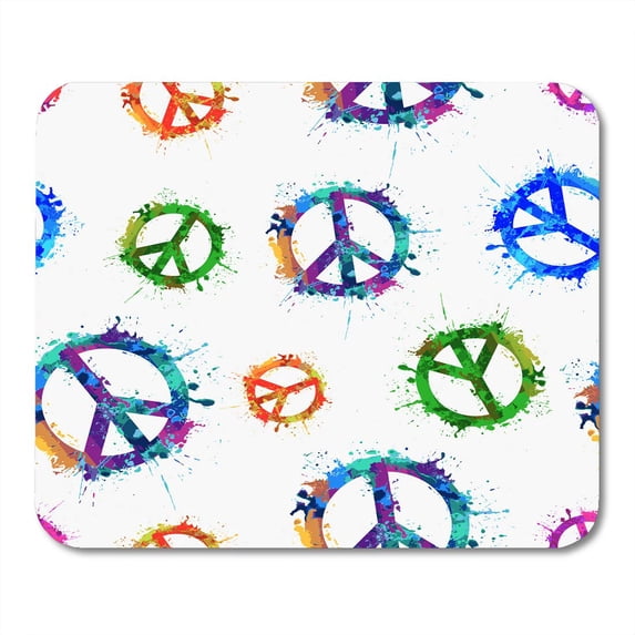 Colorful Sign Peace Symbol in Watercolor Splashes Pattern Paint War Mousepad Mouse Pad Mouse Mat 9x10 inch