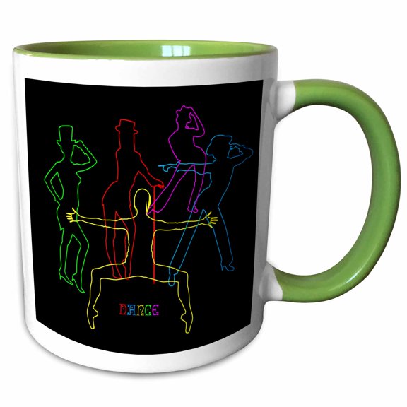 3drose, Colorful Silhouettes of Female Jazz Dancers on Black. Positive Decor, 11oz Two-tone Green Mug