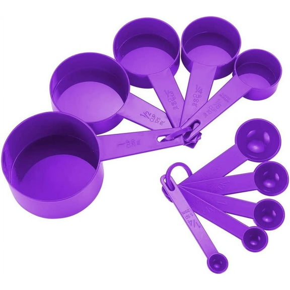Colorful Silicone Handle Measuring Cups and Spoons Set - 10pcs (Purple)