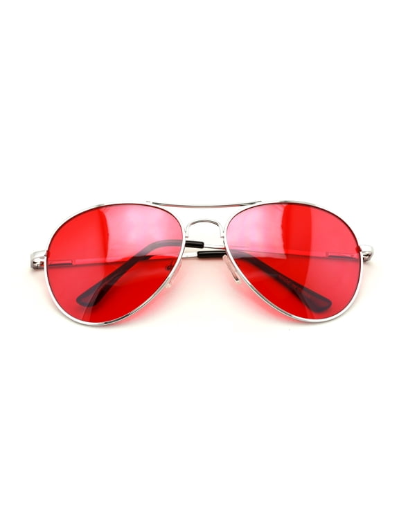 Colorful Silver Metal Aviator With Color Lens Sunglasses - 100% UVA and UVB protection