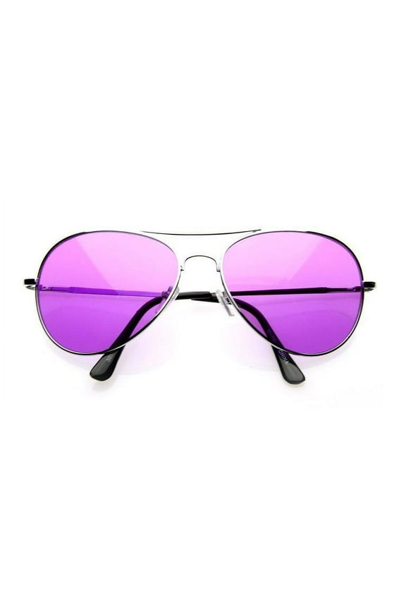 Colorful Silver Metal Aviator With Color Lens Sunglasses - 100% UVA and UVB protection