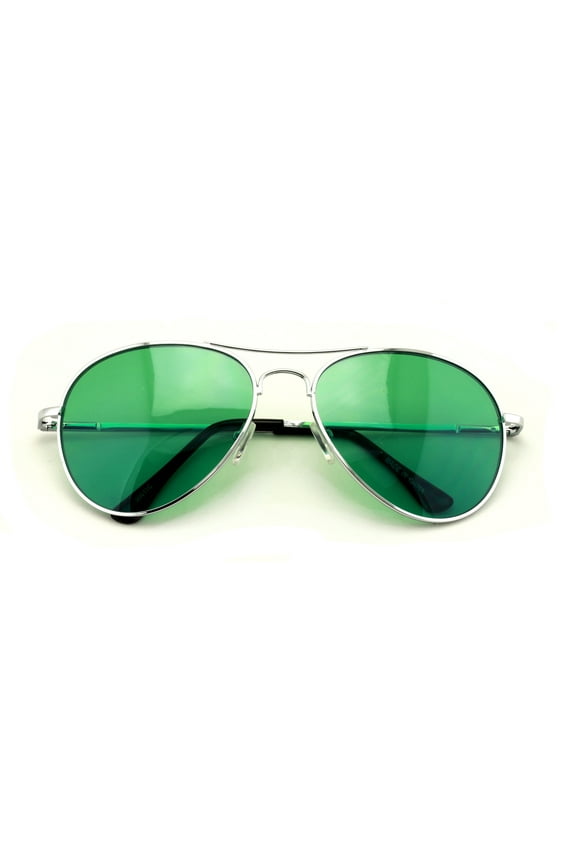 Colorful Silver Metal Aviator With Color Lens Sunglasses - 100% UVA and UVB protection