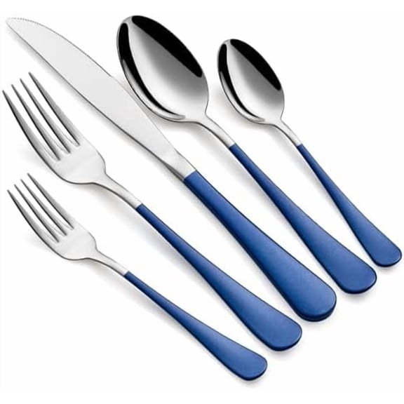 Colorful Silverware Set 20 Piece 18/0 Stainless Steel Flatware Sapphire Blue Handle Cutlery Set Service for 4 Fork Knife Spoon Set Mirror Finish Dishwasher Safe