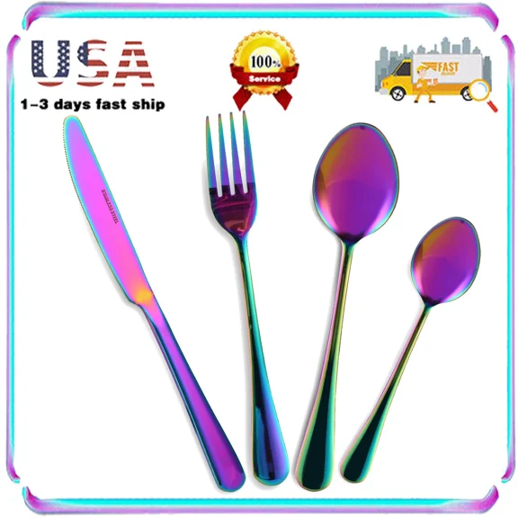 Colorful Silverware Set, Stainless Steel Cutlery Utensils Set Service For 4