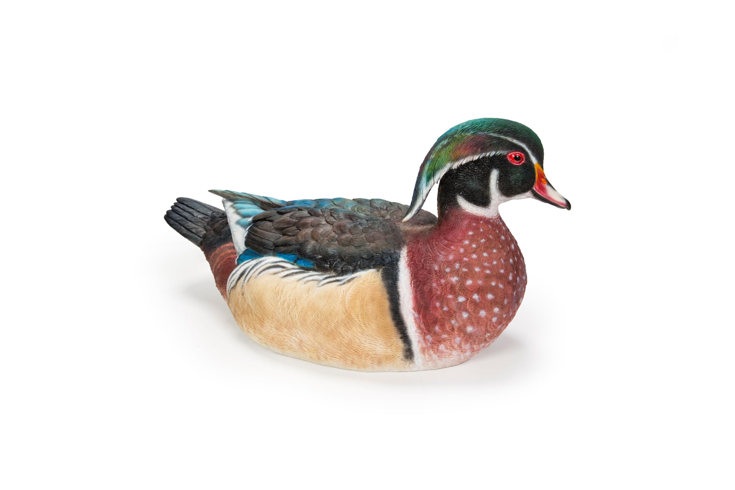 Colorful Hand-Painted Sitting Wood Duck Garden Statue