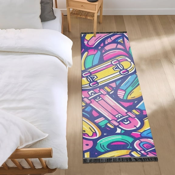 Colorful Skate Runner Area Rug 2x6 Soft Non-Slip Washable Bedside Carpet for Hallway Bedroom Living Room Home Decor