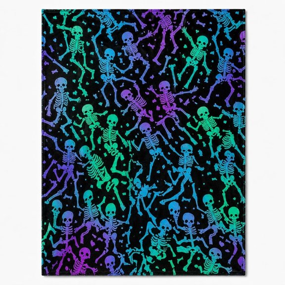Colorful Skeleton Fleece Throw Blanket, Soft 280 Gsm Polyester, Gothic Decor for Couch Sofa Bed