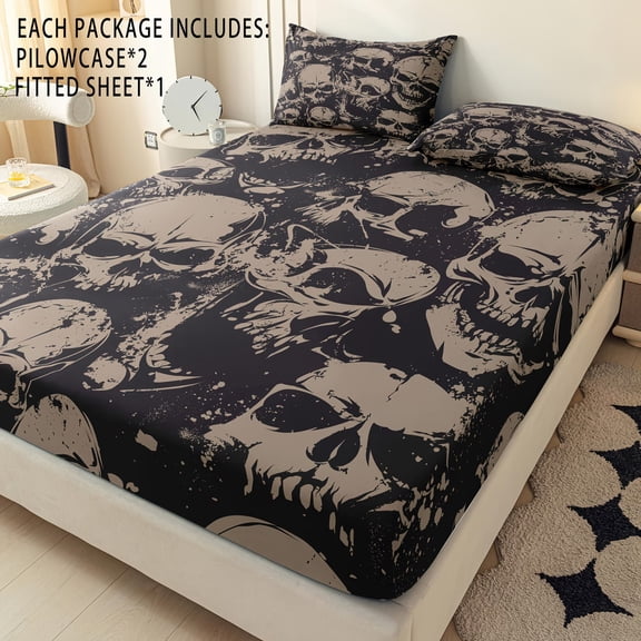 Colorful Skeleton Pattern Bedding Set - Soft Fitted Sheet & Pillowcases for Twin, Full, Queen, King Sizes