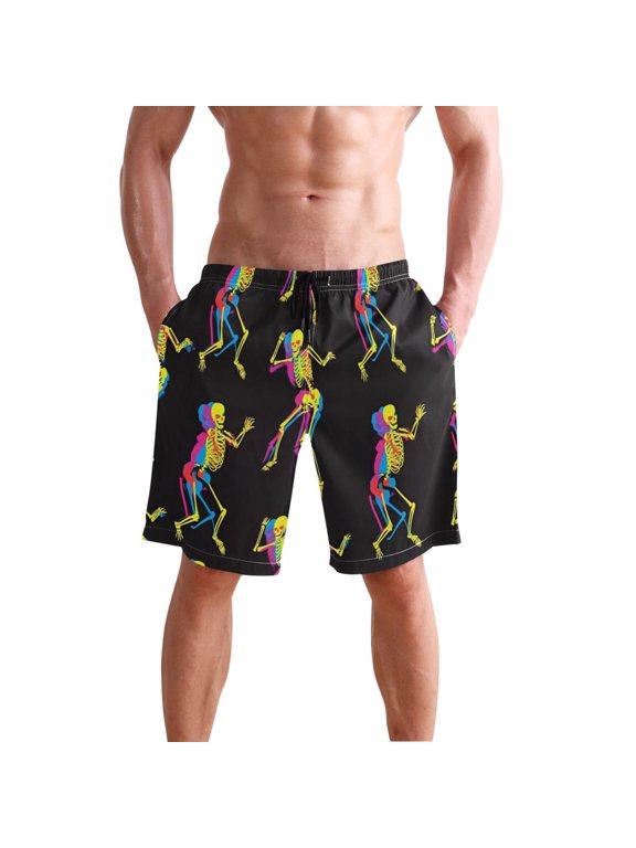 Colorful Skeletons Dancing Men's Swim Trunks Beach Shorts Bathing Bottoms S